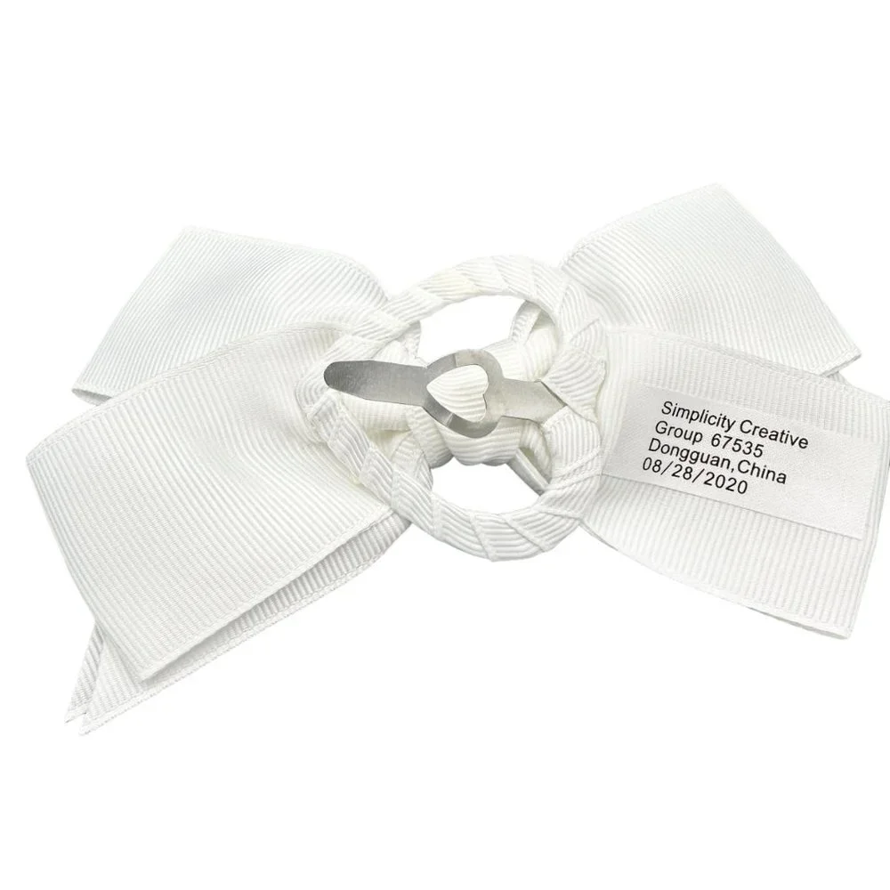 Simplicity Grosgrain Bows Set of 6 White With Heart Clips on Back Hair Packages
